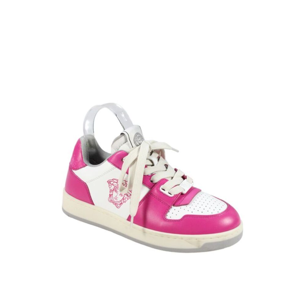 Versace Womens Leather Low Top Sneakers Pink White Size 35.5 5.5